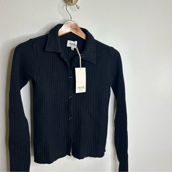 NWT MATE The Label 100% Organic Cotton Waffle Button Down Cardigan Black XS - Picture 7 of 14